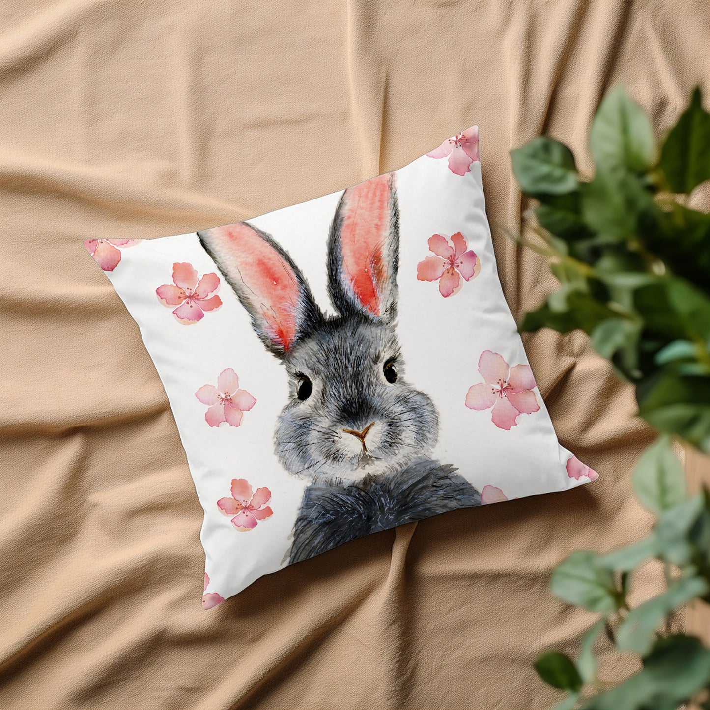 Hase mit Blumen Kissen