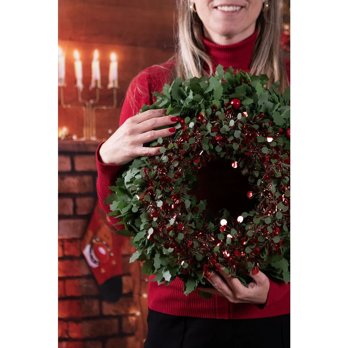 Weihnachtskranz Ø 30 cm Roter Kunststoff