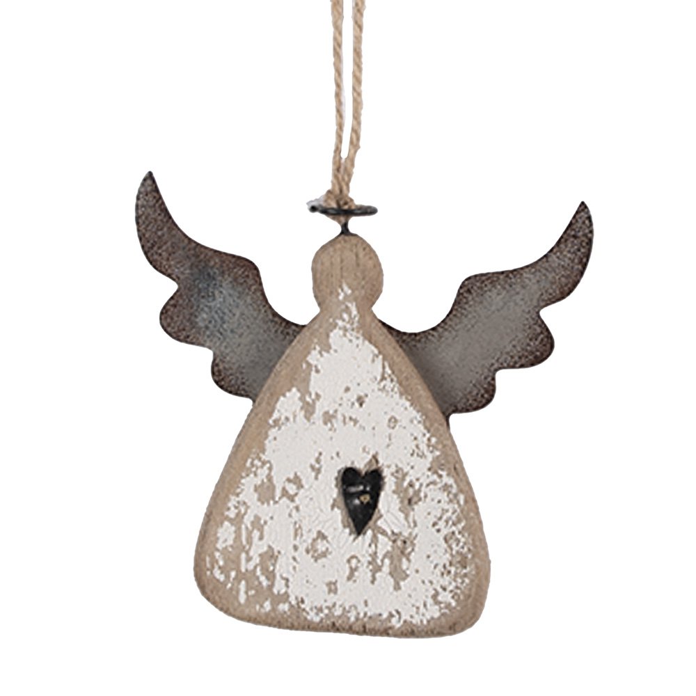 Decoratie Hanger Engel 10x2x10 cm Bruin Wit Hout