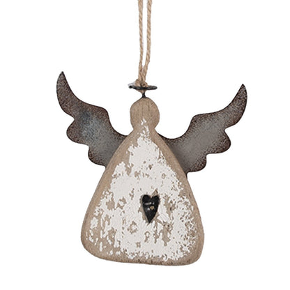 Decoratie Hanger Engel 10x2x10 cm Bruin Wit Hout