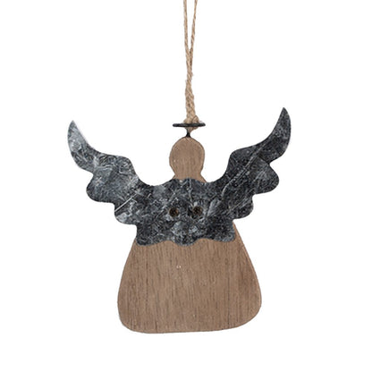 Decoratie Hanger Engel 10x2x10 cm Bruin Wit Hout