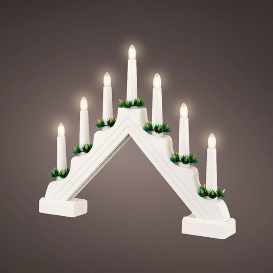 Weihnachtspyramide LED-Fensterdekoration Holz weiß mit Tanne