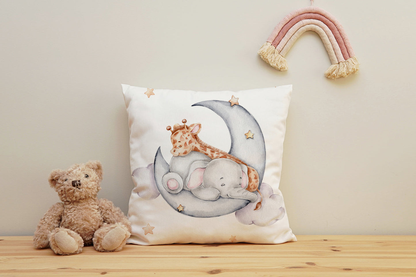 Kissenbezug - Kleine Giraffe und Elefant