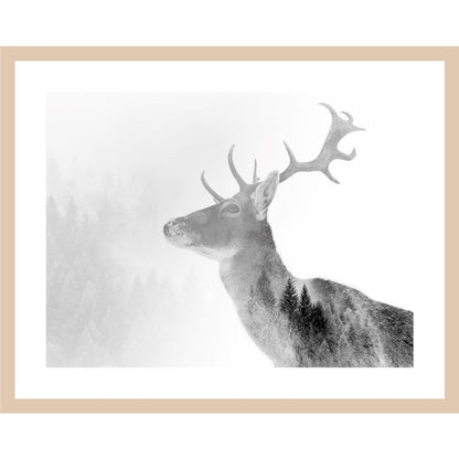 Rahmenbild - Damhirsch Porträt mit Waldsilhouette