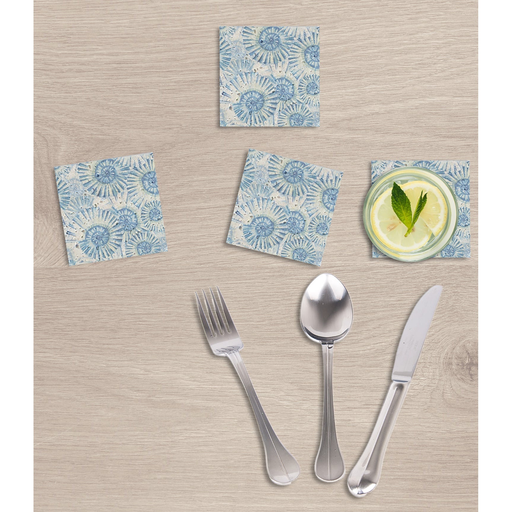 Steinuntersetzer-Set - Blue Shellfish Wohnbeispiel