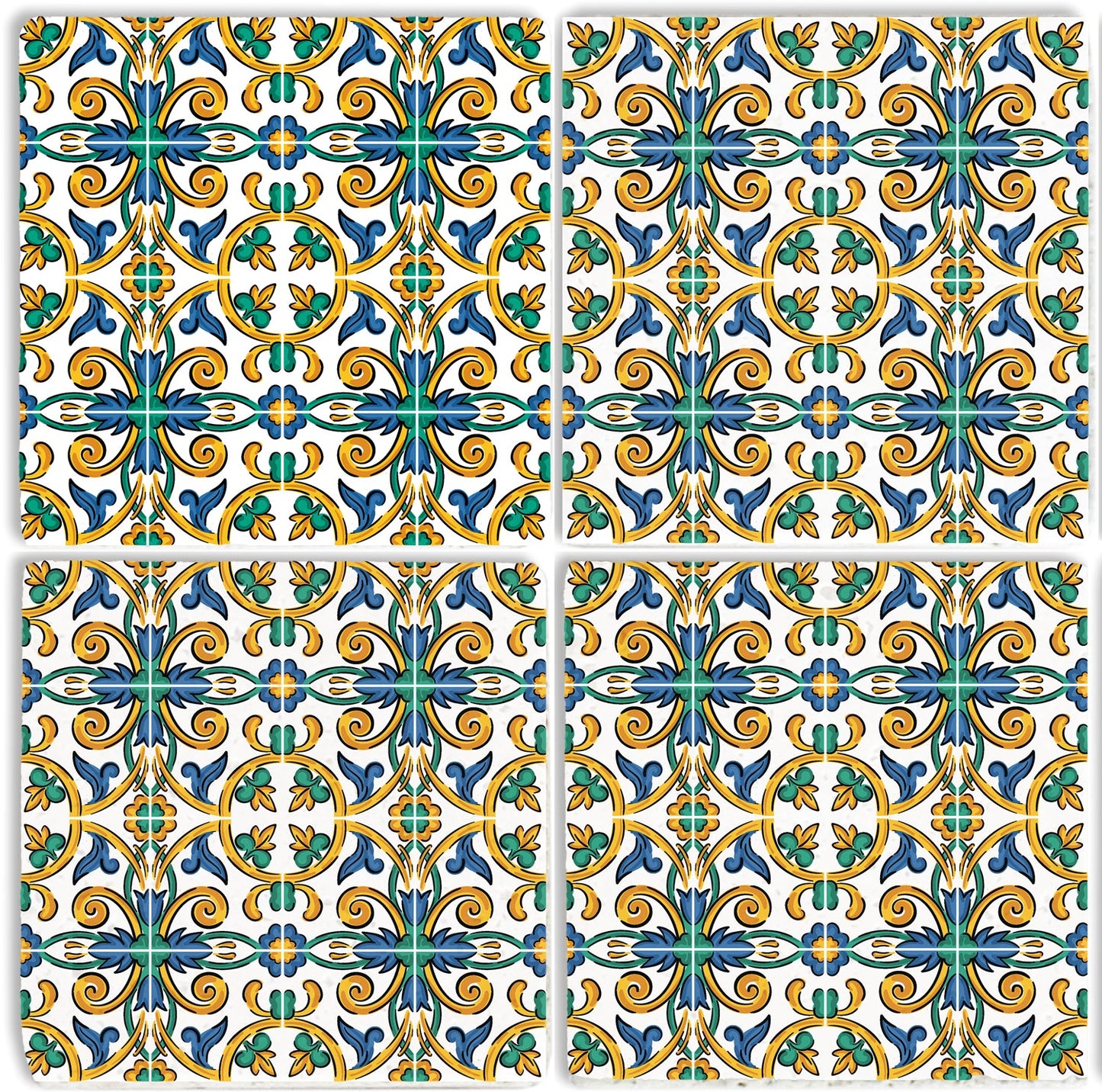 Steinuntersetzer-Set - Blaue und Grüne Ornamente