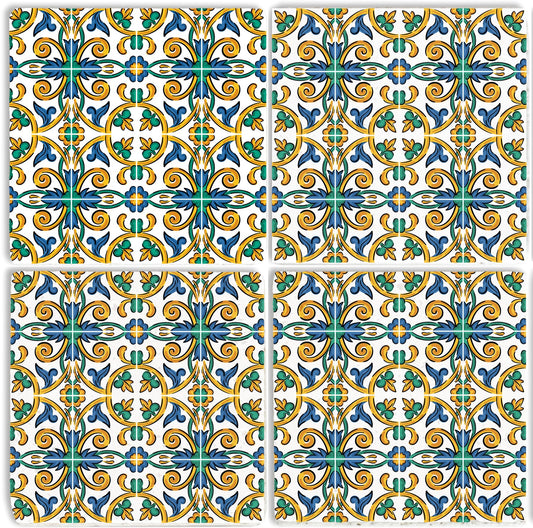 Steinuntersetzer-Set - Blaue und Grüne Ornamente