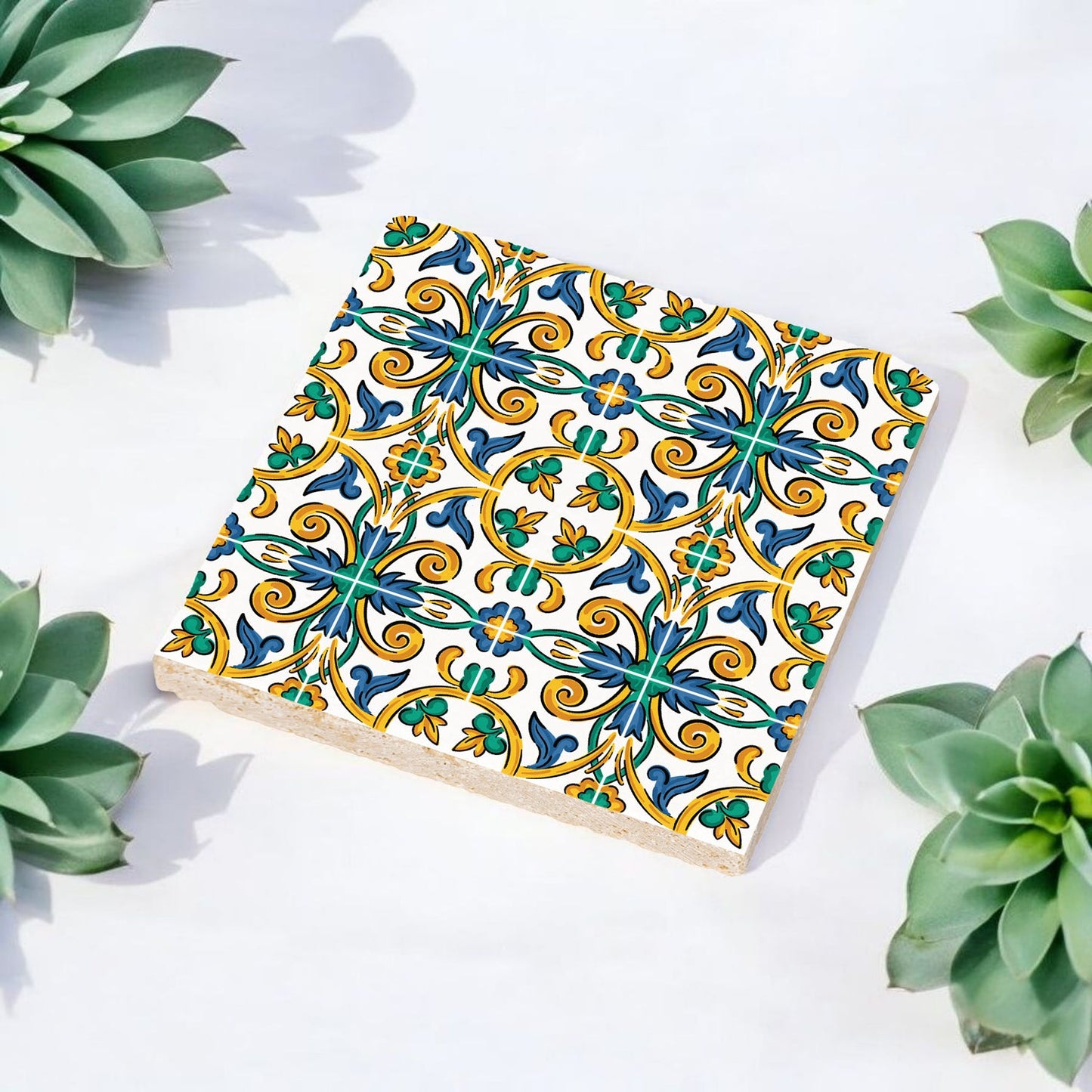 Steinuntersetzer-Set - Blaue und Grüne Ornamente