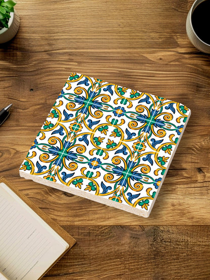 Steinuntersetzer-Set - Blaue und Grüne Ornamente