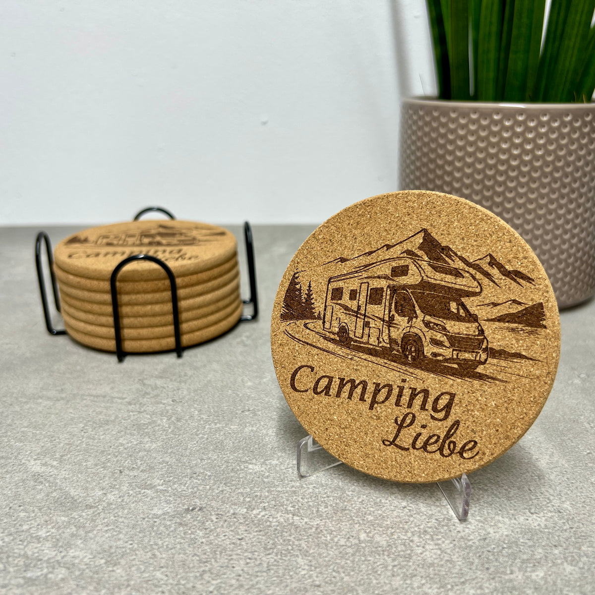 Korkuntersetzer "Campingliebe Berge"