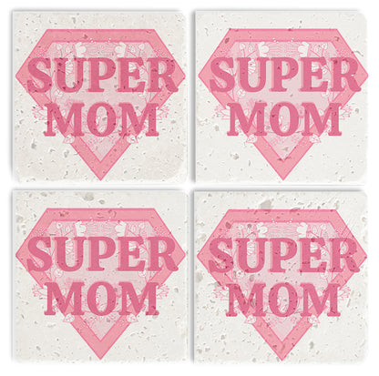 Steinuntersetzer-Set - Super Mom
