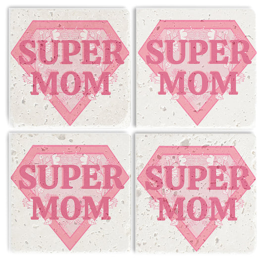 Steinuntersetzer-Set - Super Mom