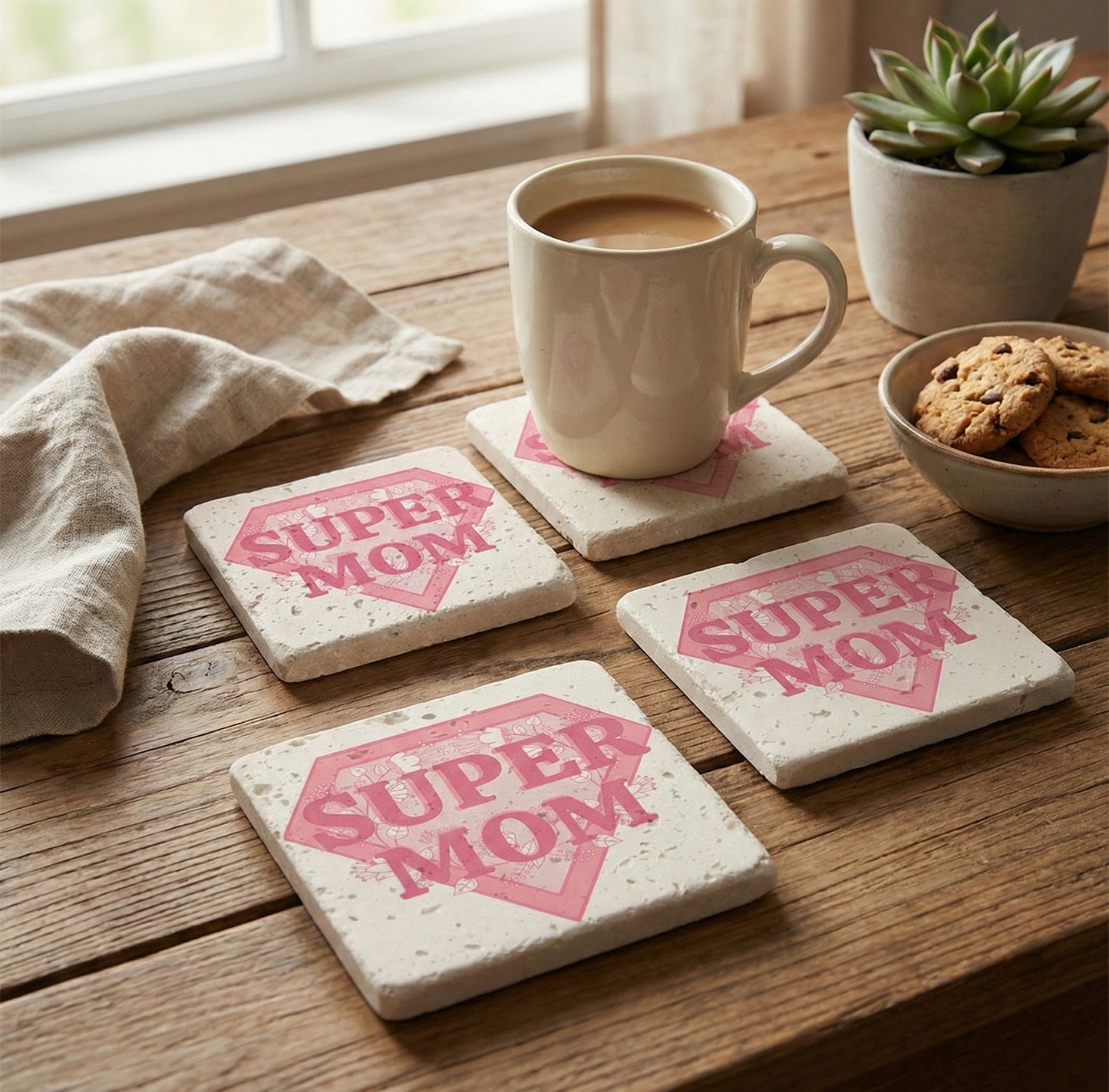 Steinuntersetzer-Set - Super Mom