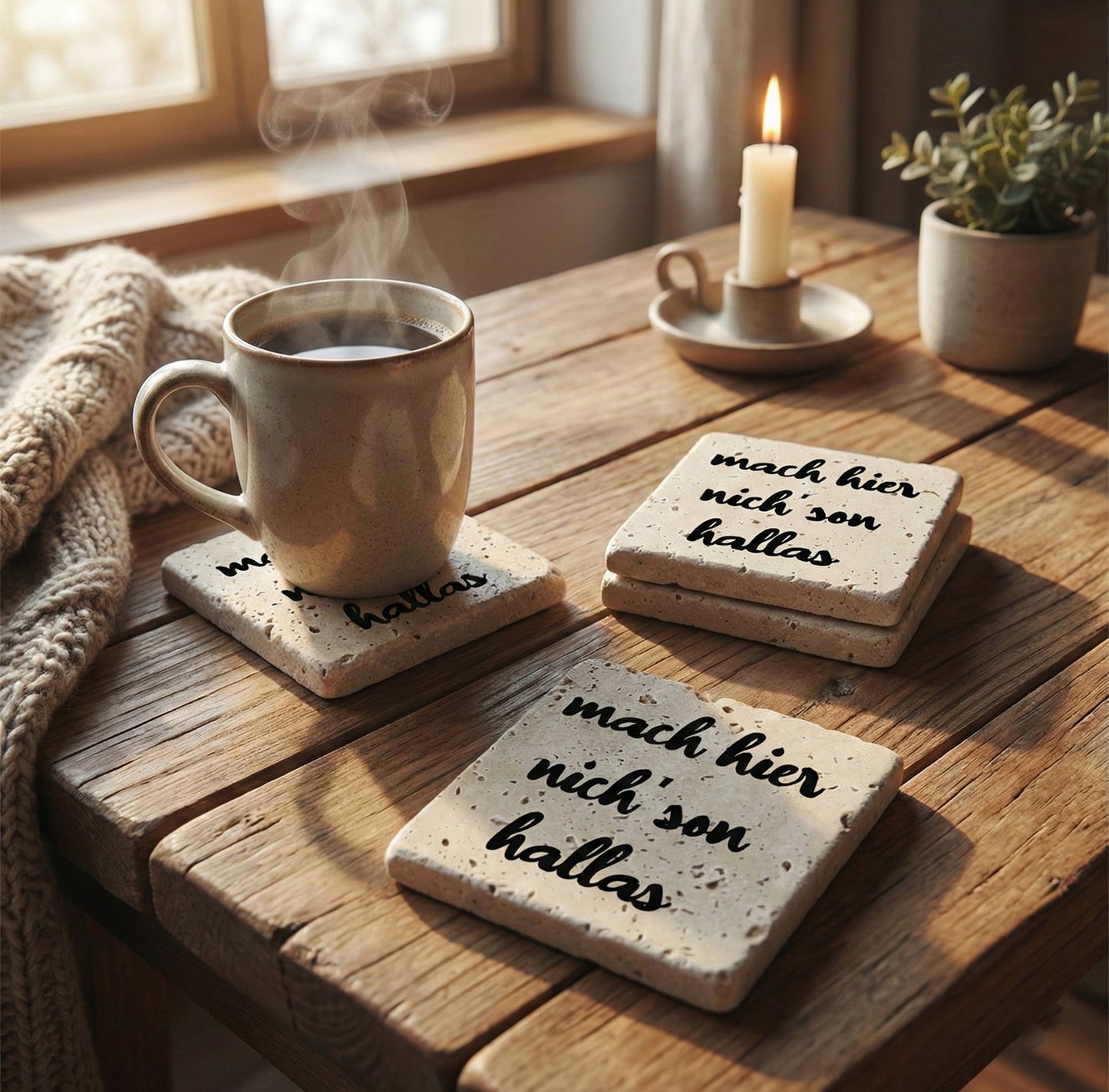 Steinuntersetzer-Set - Mach hier nich' son Hallas