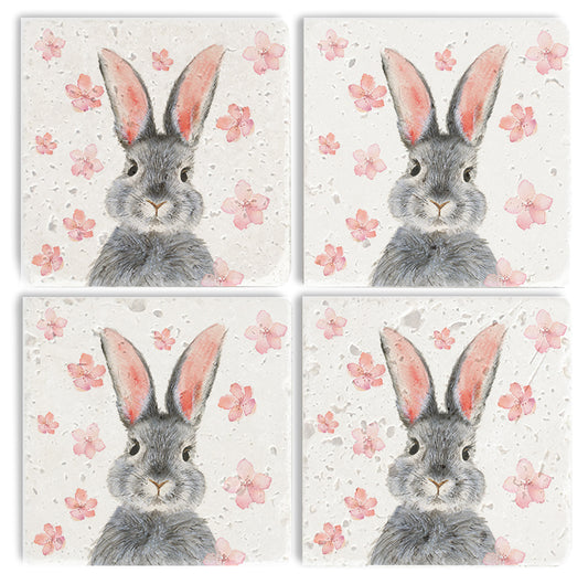 Steinuntersetzer-Set - Flower Bunny