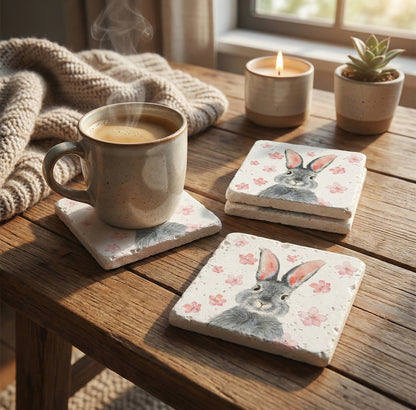 Steinuntersetzer-Set - Flower Bunny