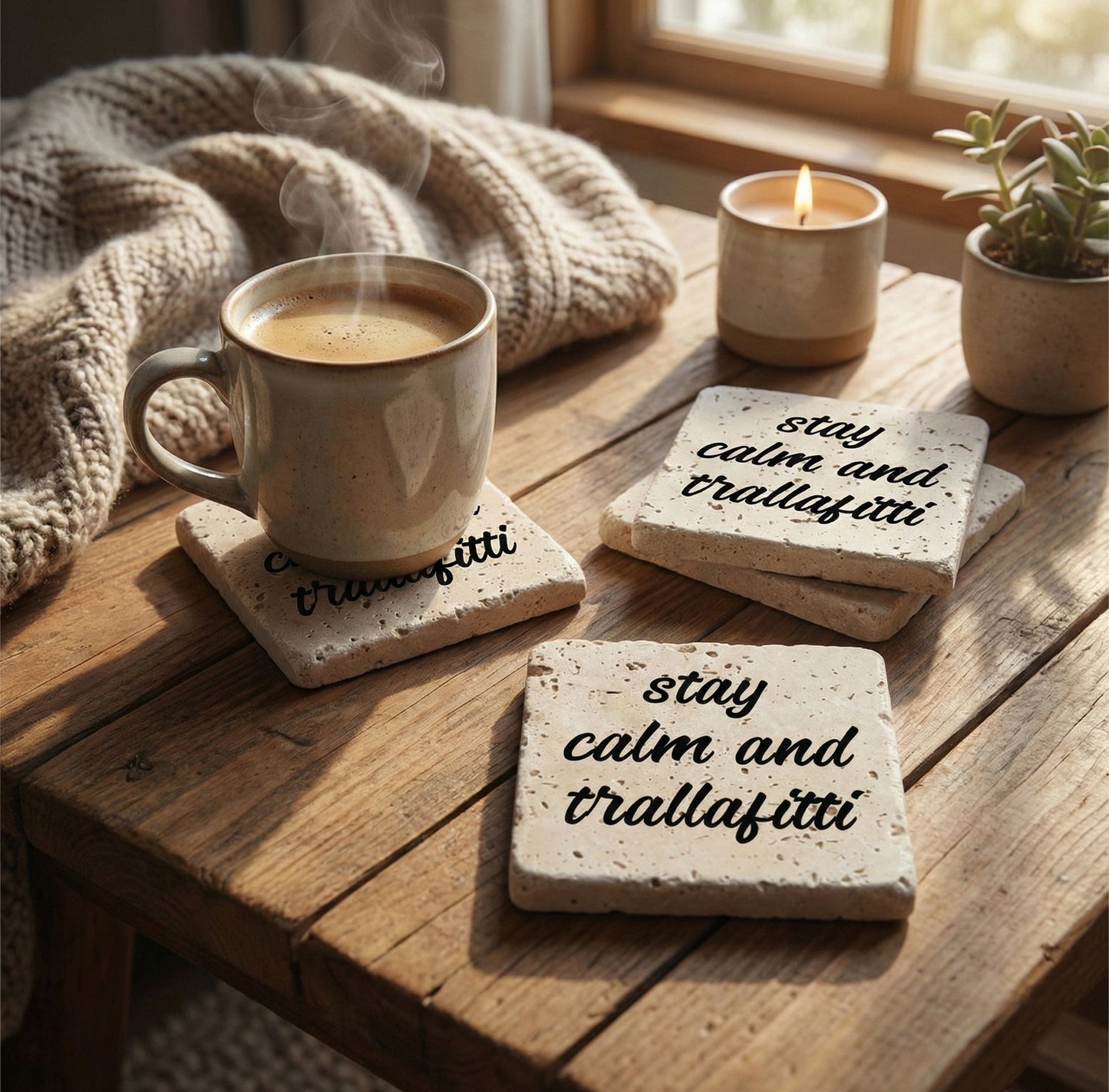 Steinuntersetzer-Set - Stay calm and trallafitt