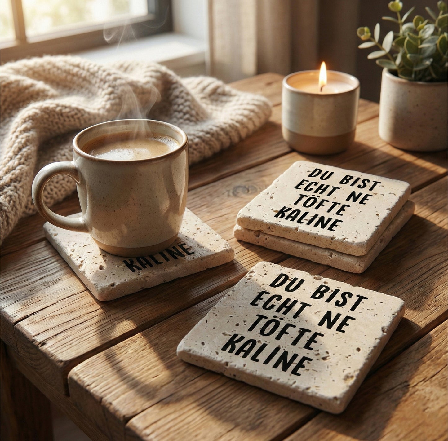 Steinuntersetzer-Set - Du bist echt ne töfte Kaline