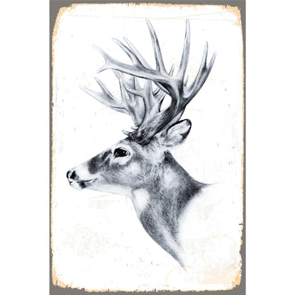 Blechschild - Majestätischer Hirsch Schwarz-Weiß