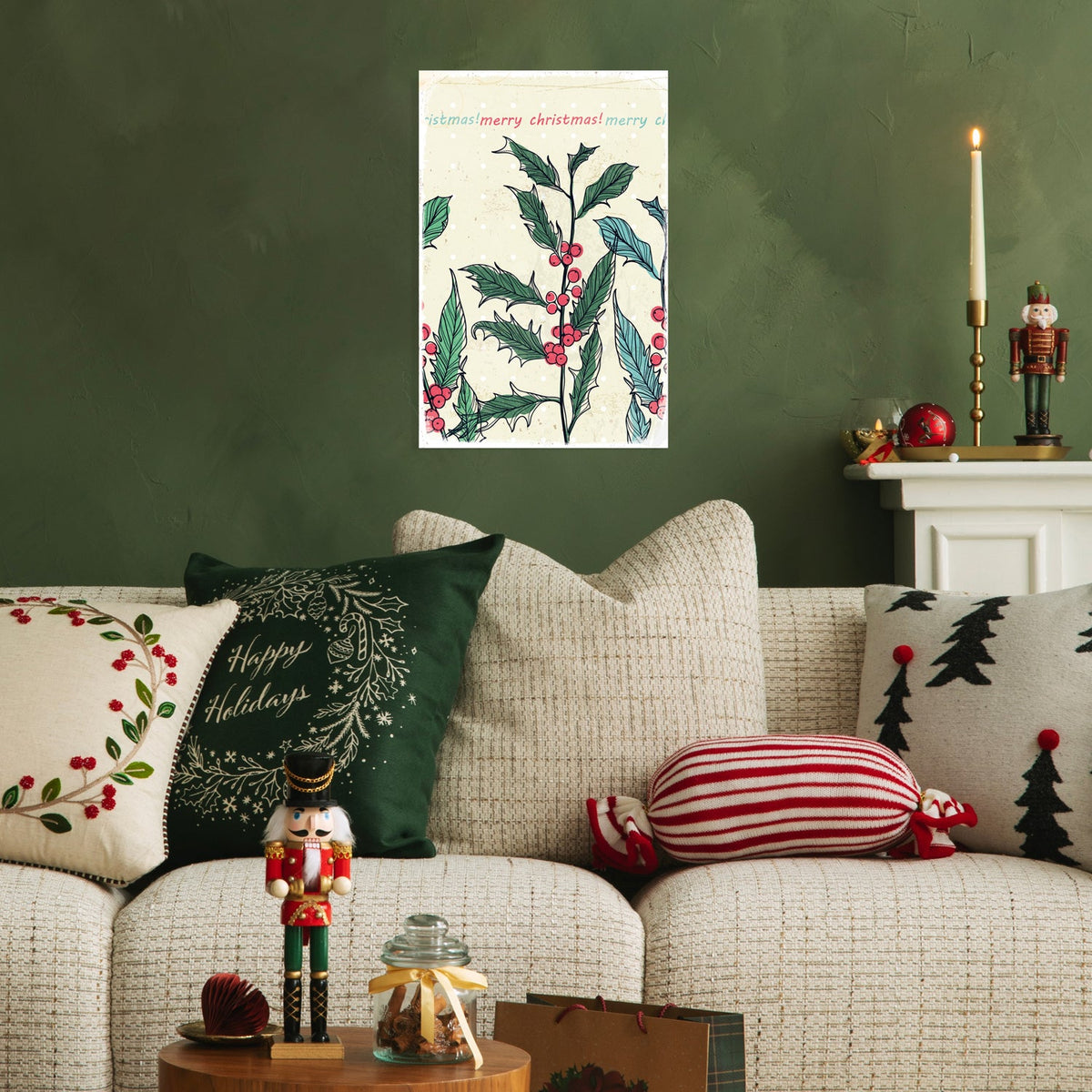 Blechschild - Merry Christmas Stechpalme Vintage