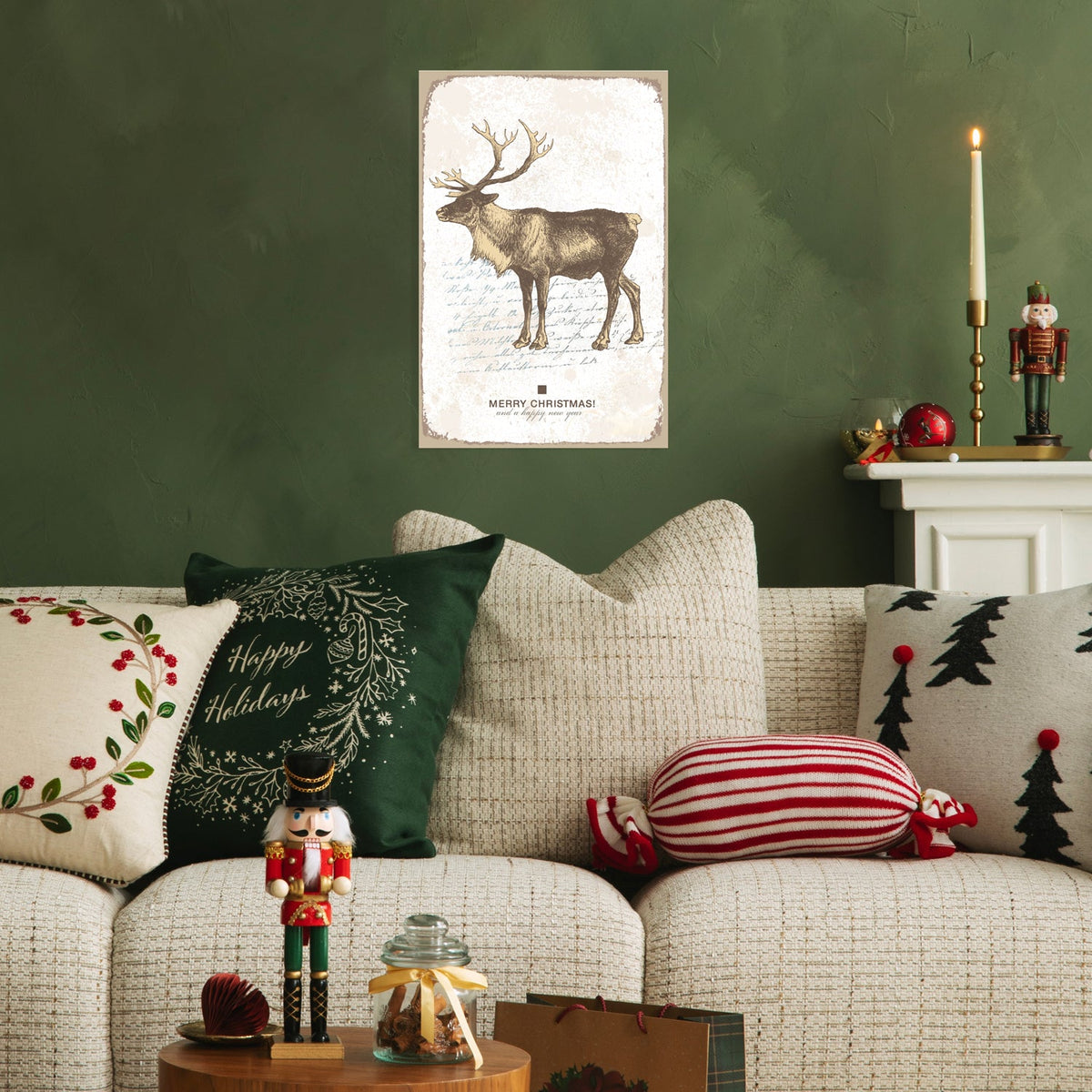 Blechschild - Rentier Weihnachtsgruß Retro