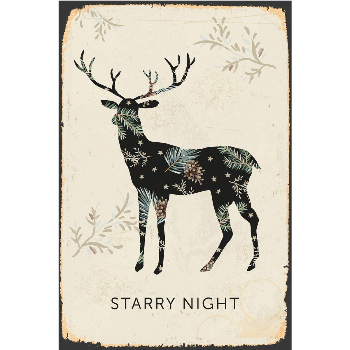 Blechschild - Starry Night Hirsch Natur-Muster
