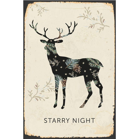 Blechschild - Starry Night Hirsch Natur-Muster