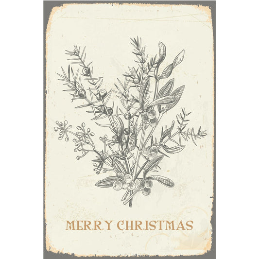 Blechschild - Merry Christmas Mistelzweig Vintage