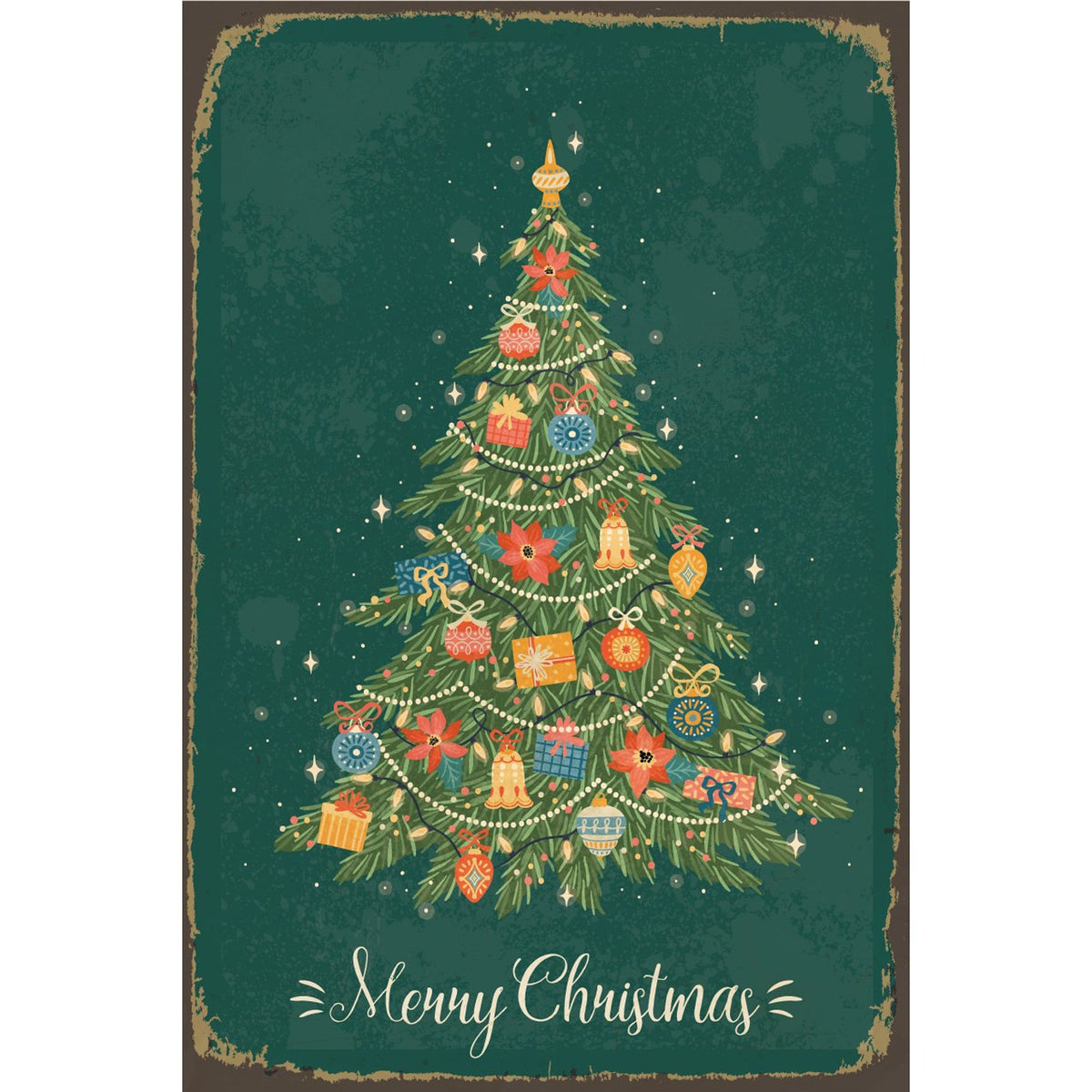 Blechschild - Merry Christmas Tannenbaum Retro Grün