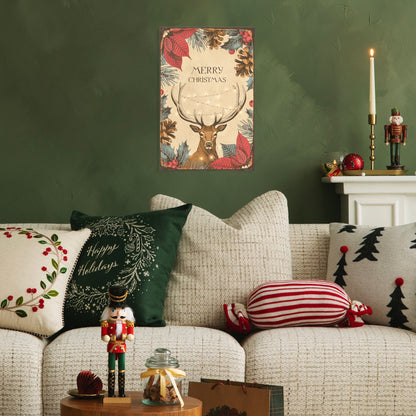 Blechschild - Hirsch mit Weihnachtsstern und Zapfen Retro