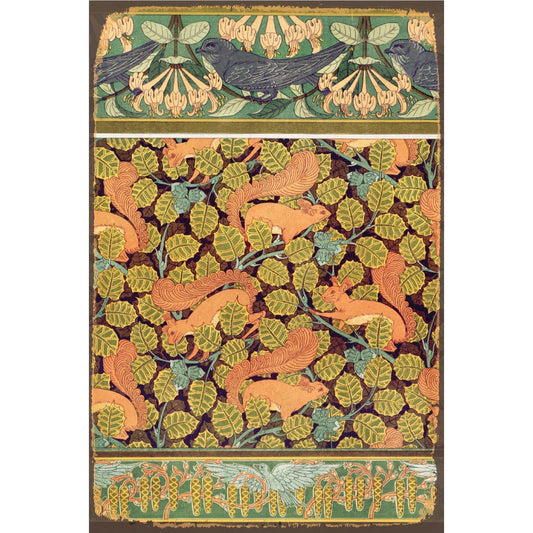 Blechschild - Eichhörnchen und Vögel Art Nouveau