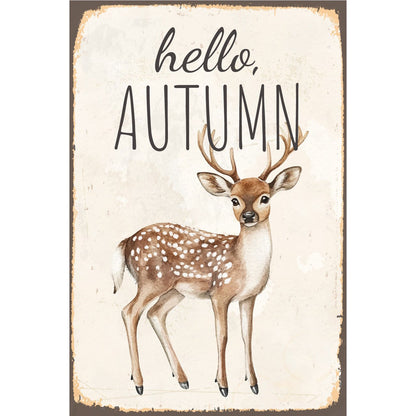 Blechschild - Hello Autumn Hirsch Vintage